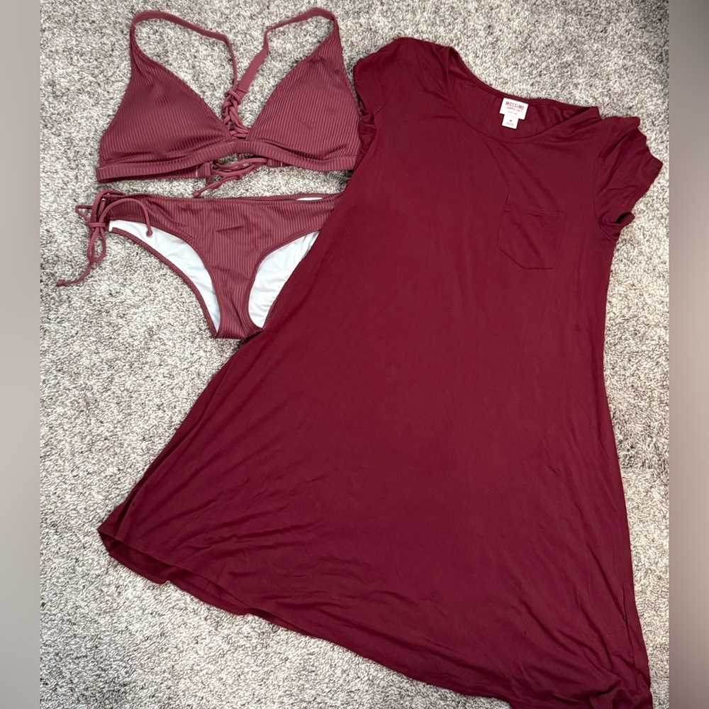 NWT. VS Swim Suit, top large, bottom medium.  Mossimo dress, size medium